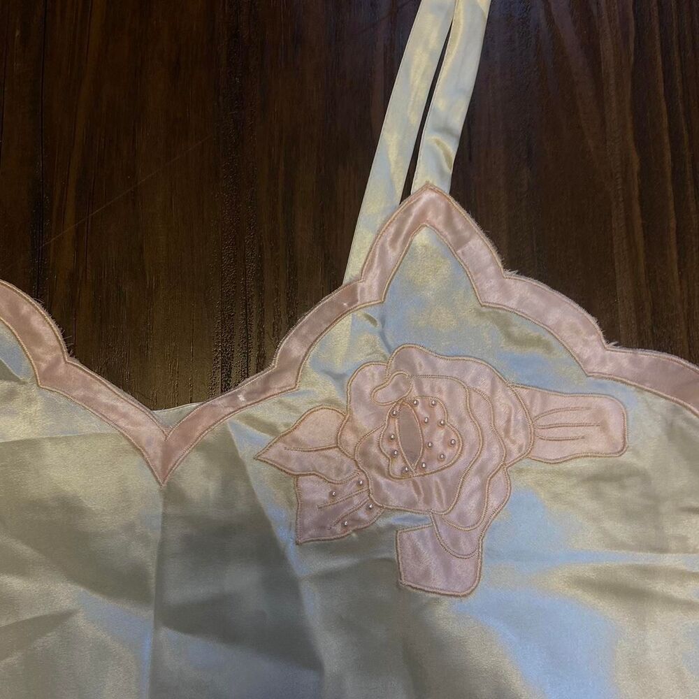 Victoria Secret Gold Tag Cream and Pink Beaded Flower Slip Dress - Picture 2 of 4